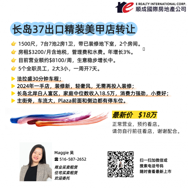 降价！ 长岛37出口1500尺 精装修美甲店
